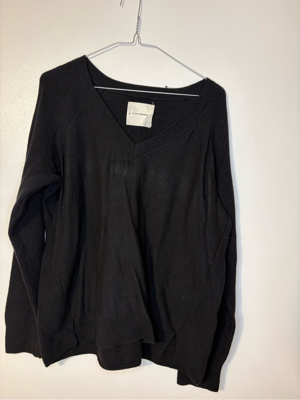 Lucky Brand Black V-Neck Pullover Sweater